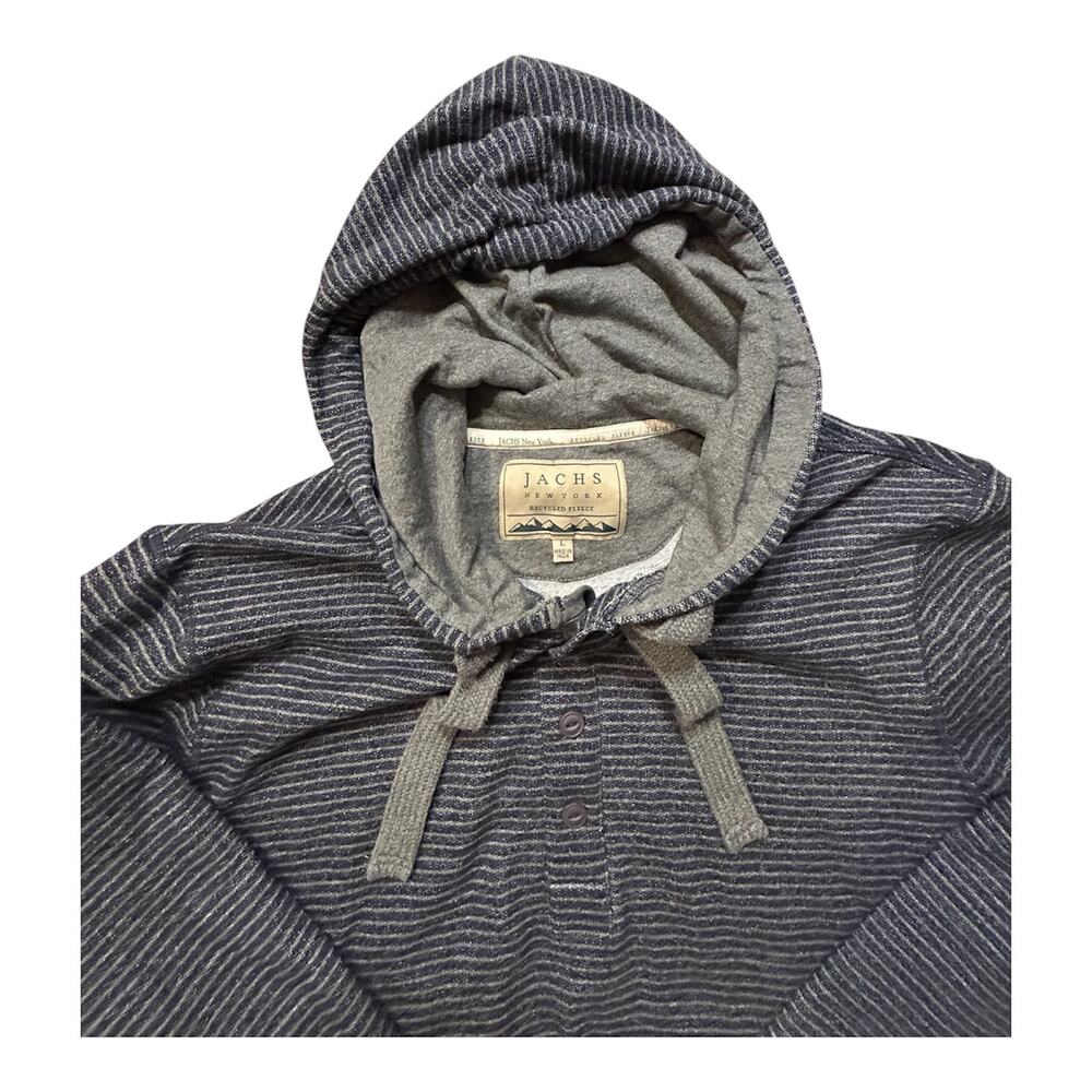 JACHS New York Hooded Sweatshirt Mens Button Fleece Striped Blue-Size L - Picture 4 of 8
